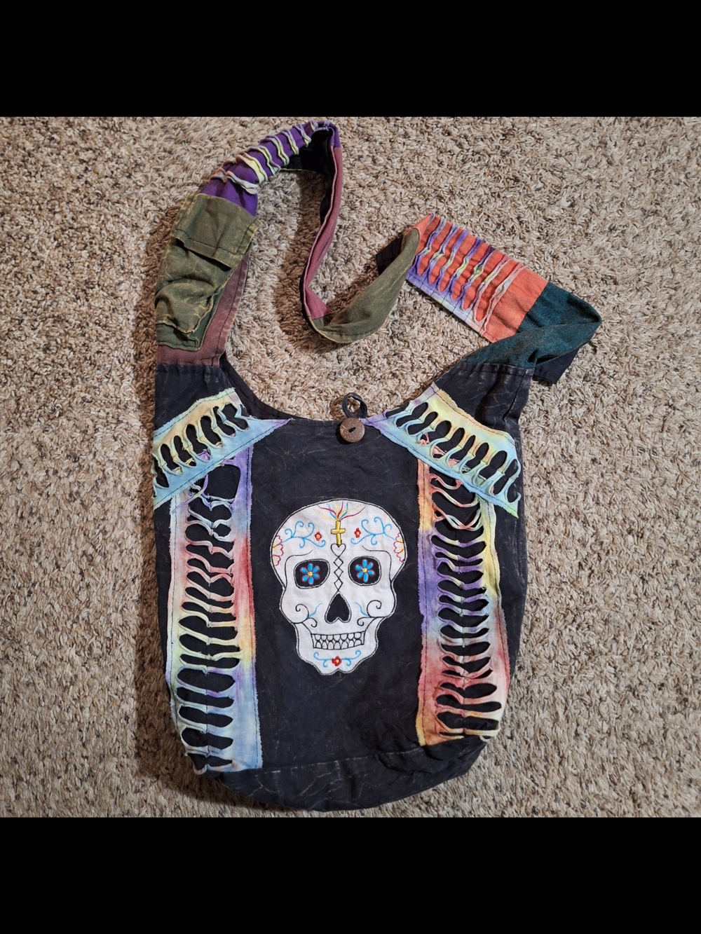 The Collection Royal Sugar Skull Slashed Cotton Hobo Tote Bag